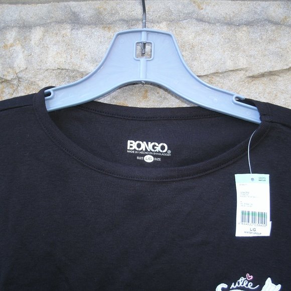 Bongo Black Cropped Long Sleeve Cat Shirt Size LG Junior - Picture 4 of 12